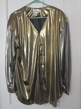 Vintage Ilyssa Maxx Gold and Silver Button Down Top Womens 12